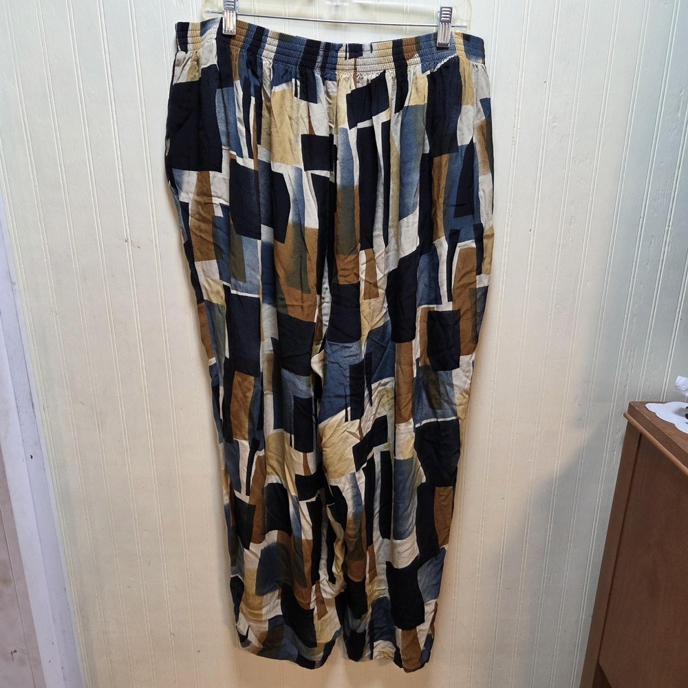 B.O.P Pants Mens 34x27 Multicolor Rayon Wide Leg Elastic Waist Lounge Casual - Picture 2 of 6